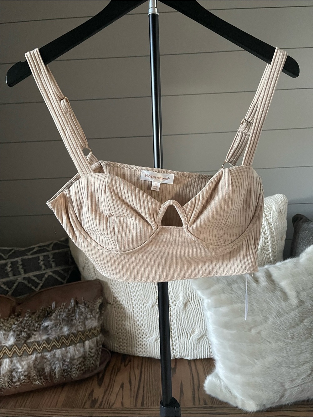 Rose Velvet Ribbed Bustier Crop Top – NWT